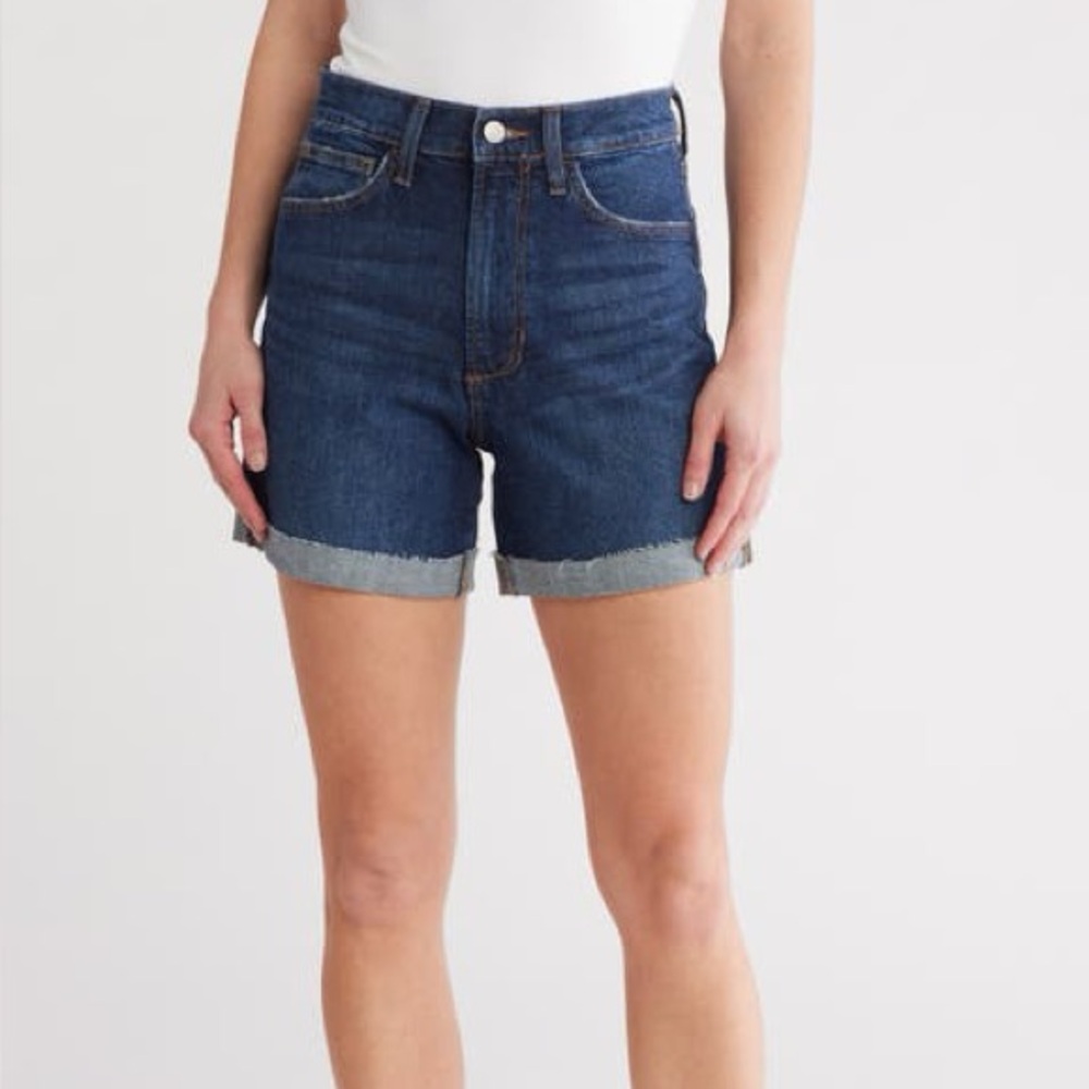 Joe’s Cuffed High Waist Mid Thigh Denim Shorts - Dark Wash - 30